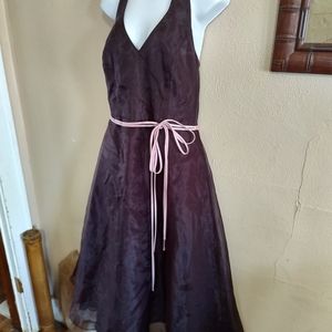 David's Bridal Derby Halter Dress - Eggplant Purple Chiffon SZ Large 12